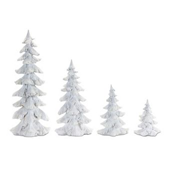 Melrose Flocked Pine Tree with Carved Design Table Decor Set of 4