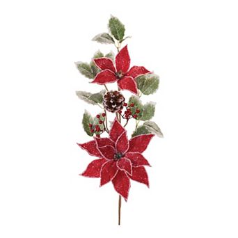 Melrose Poinsettia Floral and Holly Spray Set of 2