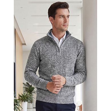Men's Quarter-Zip Pullover Casual Mock Neck Long Sleeve Fleece Knit Sweater