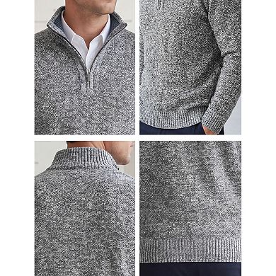 Men's Quarter-Zip Pullover Casual Mock Neck Long Sleeve Fleece Knit Sweater