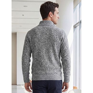 Men's Quarter-Zip Pullover Casual Mock Neck Long Sleeve Fleece Knit Sweater
