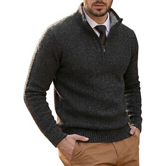 Men's Quarter-Zip Pullover Casual Mock Neck Long Sleeve Fleece Knit Sweater
