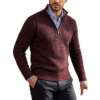 Men's Quarter-Zip Pullover Casual Mock Neck Long Sleeve Fleece Knit Sweater