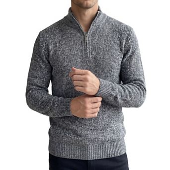 Men's Quarter-Zip Pullover Casual Mock Neck Long Sleeve Fleece Knit Sweater