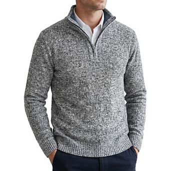 Men's Quarter-Zip Pullover Casual Mock Neck Long Sleeve Fleece Knit Sweater