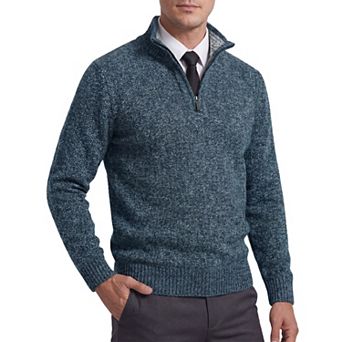 Men's Quarter-Zip Pullover Casual Mock Neck Long Sleeve Fleece Knit Sweater