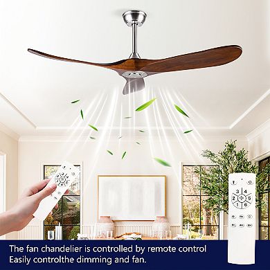 Loheer 52 Inch Solid Wood Ceiling Fan, No Light, 3 Blade, Outdoor Patio Remote Control