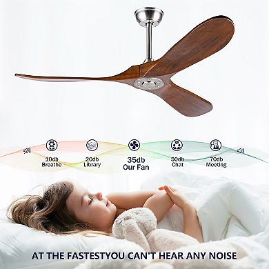 Loheer 52 Inch Solid Wood Ceiling Fan, No Light, 3 Blade, Outdoor Patio Remote Control