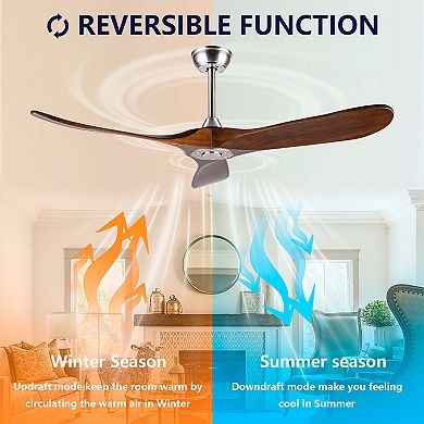 Loheer 52 Inch Solid Wood Ceiling Fan, No Light, 3 Blade, Outdoor Patio Remote Control