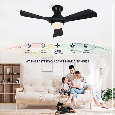 Loheer 42-Inch Flush Mount Ceiling Fan, with Lights & Remote Control, for Bedroom, Patio