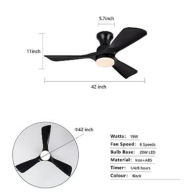 Loheer 42-Inch Flush Mount Ceiling Fan, with Lights & Remote Control, for Bedroom, Patio