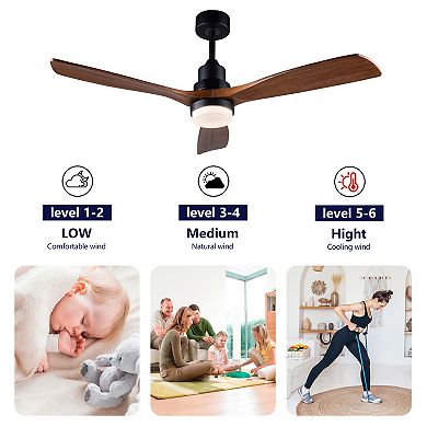 Loheer 52 Inch Modern Ceiling Fan, with Dimmable LED Light & Remote Control, for Living Room