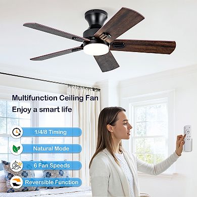 Loheer 42 Inch Low Profile Ceiling Fan, with Light and Remote, Dimmable Flush Mount, for Bedroom