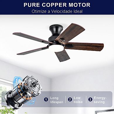 Loheer 42 Inch Low Profile Ceiling Fan, with Light and Remote, Dimmable Flush Mount, for Bedroom