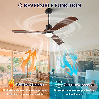 Loheer 60 Inch Modern Ceiling Fan, With Dimmable LED Light, Remote Control, For Living Room