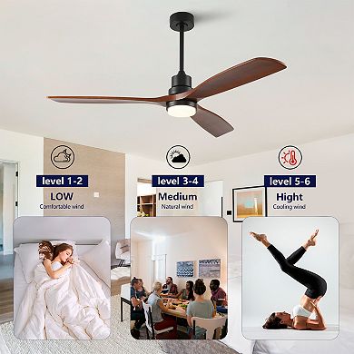 Loheer 60 Inch Modern Ceiling Fan, With Dimmable LED Light, Remote Control, For Living Room