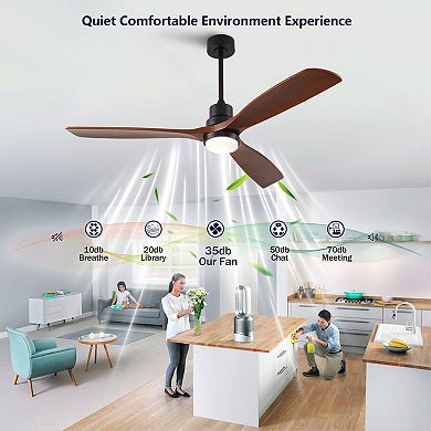Loheer 60 Inch Modern Ceiling Fan, With Dimmable LED Light, Remote Control, For Living Room