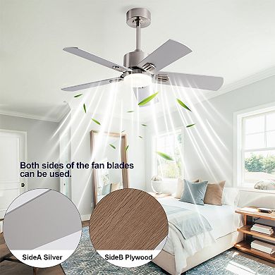 Loheer 42 Inch Modern Ceiling Fan, with Dimmable LED Light and Remote, for Bedroom