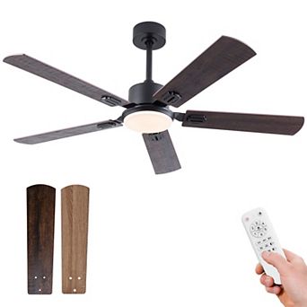 Loheer 52 Inch Modern Ceiling Fan, with Light and Remote, for Bedroom Living Room Patio