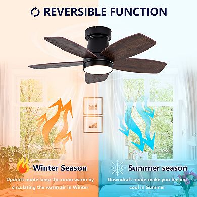 Loheer Flush Mount Ceiling Fan with Light, 32 Inch Reversible Dimmable, for Bedroom and Patio