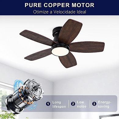 Loheer Flush Mount Ceiling Fan with Light, 32 Inch Reversible Dimmable, for Bedroom and Patio