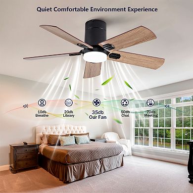 Loheer Low Profile Ceiling Fan 42 Inch, Flush Mount with Dimmable LED Light & Remote, for Bedroom
