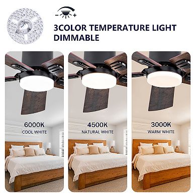 Loheer Low Profile Ceiling Fan 42 Inch, Flush Mount with Dimmable LED Light & Remote, for Bedroom