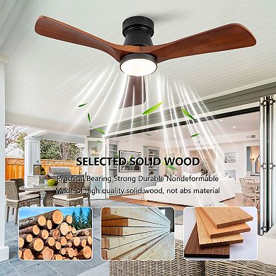 Loheer 42 Inch Flush Mount Ceiling Fan, with Dimmable LED Light Reversible DC Motor, for Bedroom