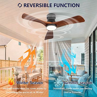 Loheer 42 Inch Flush Mount Ceiling Fan, with Dimmable LED Light Reversible DC Motor, for Bedroom