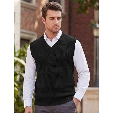 Men's Sweater Vest V Neck Solid Lightweight Knitwear Pullover Sleeveless Sweaters