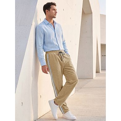 Men's Casual Patchwork Stripe Pattern Drawstring Waist Corduroy Pants