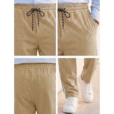 Men's Casual Patchwork Stripe Pattern Drawstring Waist Corduroy Pants