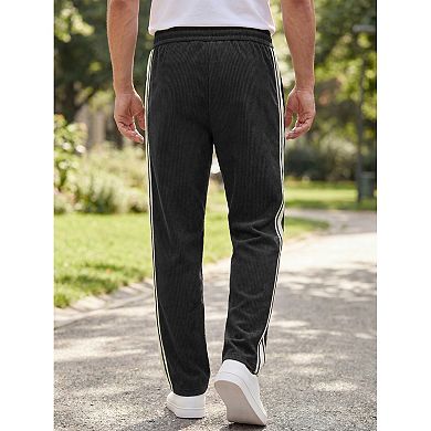 Men's Casual Patchwork Stripe Pattern Drawstring Waist Corduroy Pants