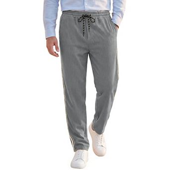 Men's Casual Patchwork Stripe Pattern Drawstring Waist Corduroy Pants