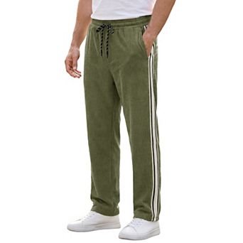 Men's Casual Patchwork Stripe Pattern Drawstring Waist Corduroy Pants