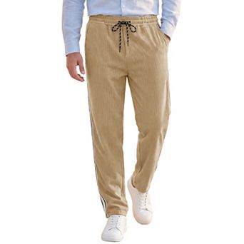 Men's Casual Patchwork Stripe Pattern Drawstring Waist Corduroy Pants