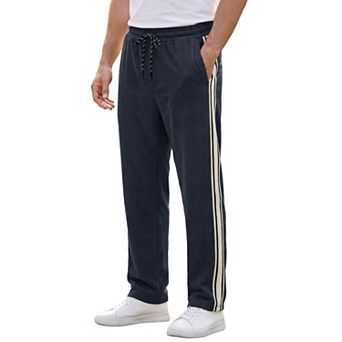 Men's Casual Patchwork Stripe Pattern Drawstring Waist Corduroy Pants