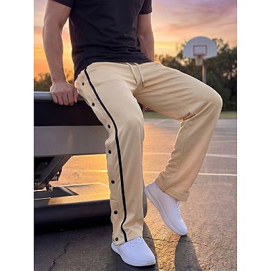 Men's Breakaway Pants Straight Leg Basketball Drawstring Sweatpants with Side Snap Buttons