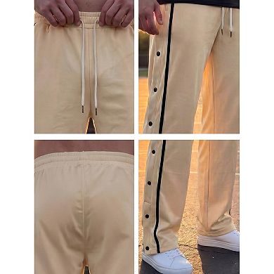 Men's Breakaway Pants Straight Leg Basketball Drawstring Sweatpants with Side Snap Buttons
