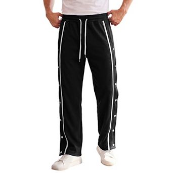Men's Breakaway Pants Straight Leg Basketball Drawstring Sweatpants with Side Snap Buttons