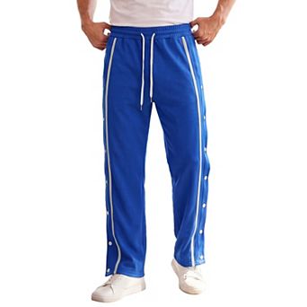Men's Breakaway Pants Straight Leg Basketball Drawstring Sweatpants with Side Snap Buttons