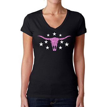 Cowgirl Cowskull - Women's Word Art V-Neck T-Shirt