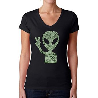 Peace Alien - Women's Word Art V-Neck T-Shirt