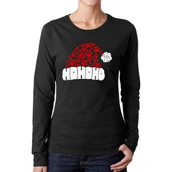 Paw Print Santa Hat - Women's Word Art Long Sleeve T-Shirt