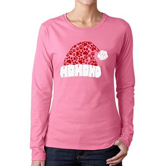Paw Print Santa Hat - Women's Word Art Long Sleeve T-Shirt