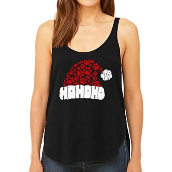 Paw Print Santa Hat - Women's Premium Word Art Flowy Tank Top