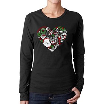 Christmas Themed Heart - Women's Word Art Long Sleeve T-Shirt