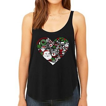 Christmas Themed Heart - Women's Premium Word Art Flowy Tank Top
