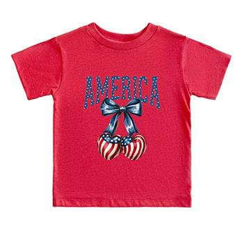 America Flag Cherries Coquette - Toddler Short Sleeve Graphic T-Shirt