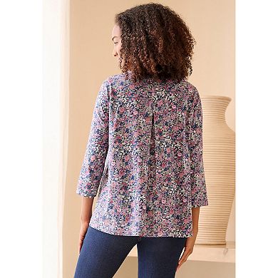 Ellos Plus Size Cotton Jersey Slub Three-Quarter Sleeve Trapeze Tee